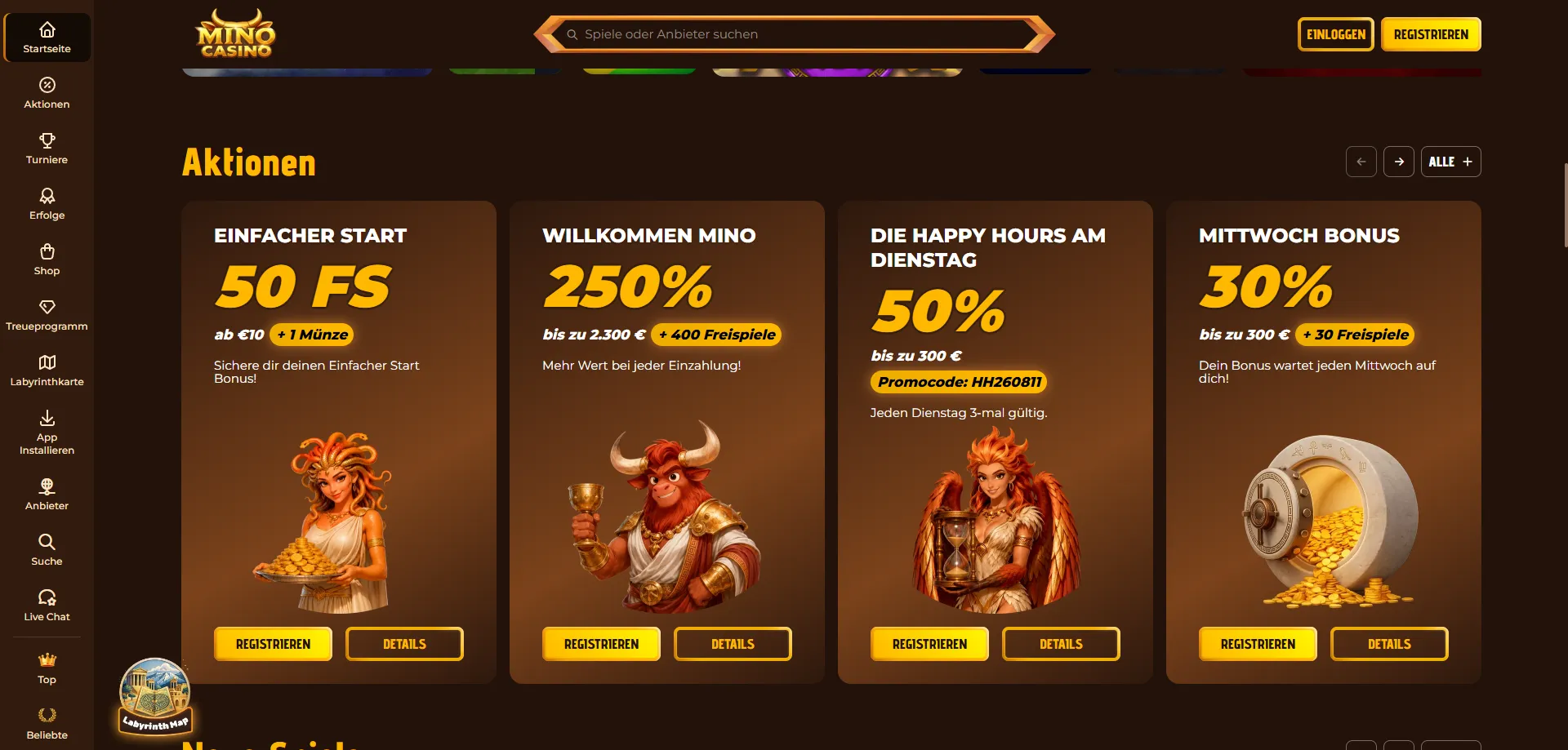 Mino Casino bonus di benvenuto fino a €2.300 e 400 free spin