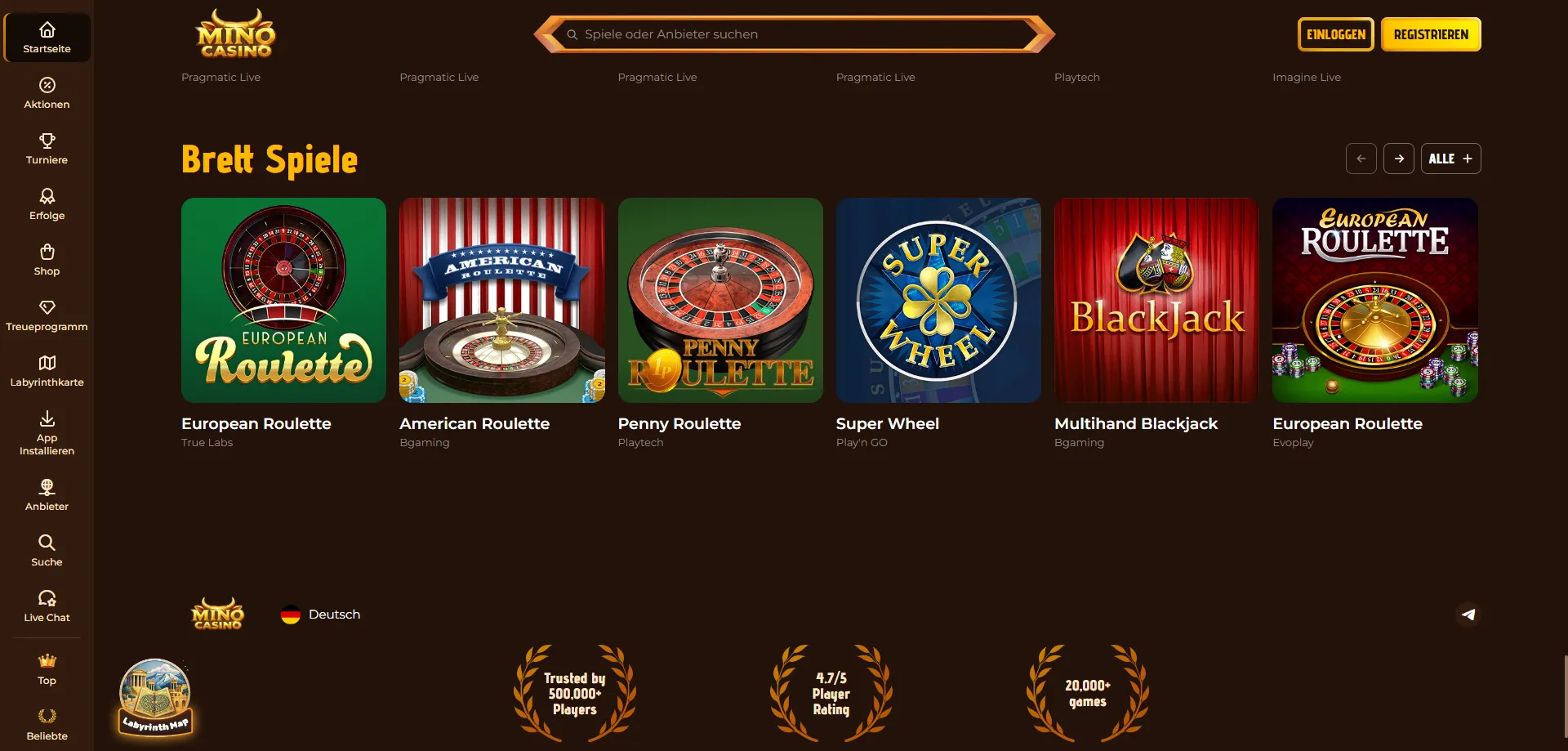 Tavoli da gioco classici e live dealer su Mino Casino