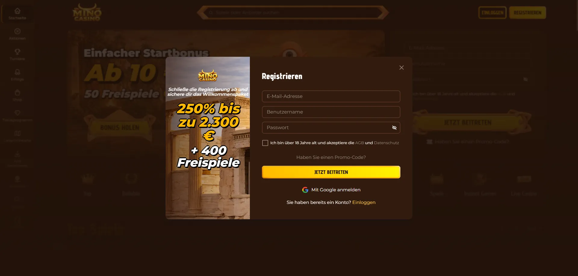 Registrazione rapida su Mino Casino — crea il tuo account in minuti