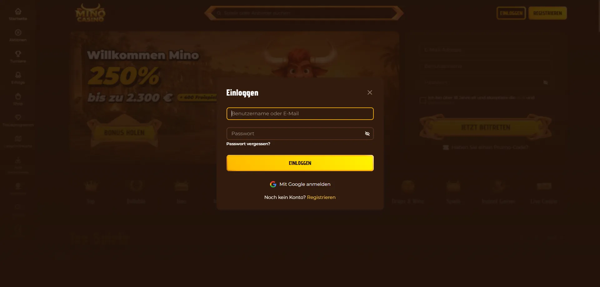 Procedura di accesso e registrazione Mino Casino passo dopo passo