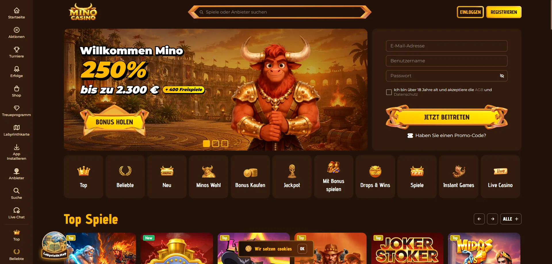 Panoramica della piattaforma Mino Casino con giochi e promozioni